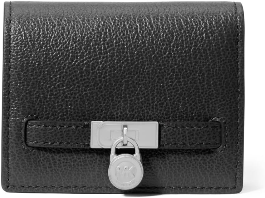 HOTMichael Kors Hamilton Small Compact Wallet, Gold-Tone Hardware/MK Signature Coated Twill/Brown/Black