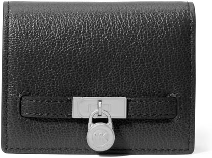 HOTMichael Kors Hamilton Small Compact Wallet, Gold-Tone Hardware/MK Signature Coated Twill/Brown/Black