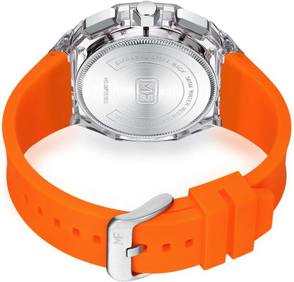 HOTMASTOP Men Watches Multifunction Transparent Analog Display Orange Silicone Strap Calendar Chronograph Luminous Quartz Waterproof Trend Wrist Watches for Men Colorful Cool Dress Watch
