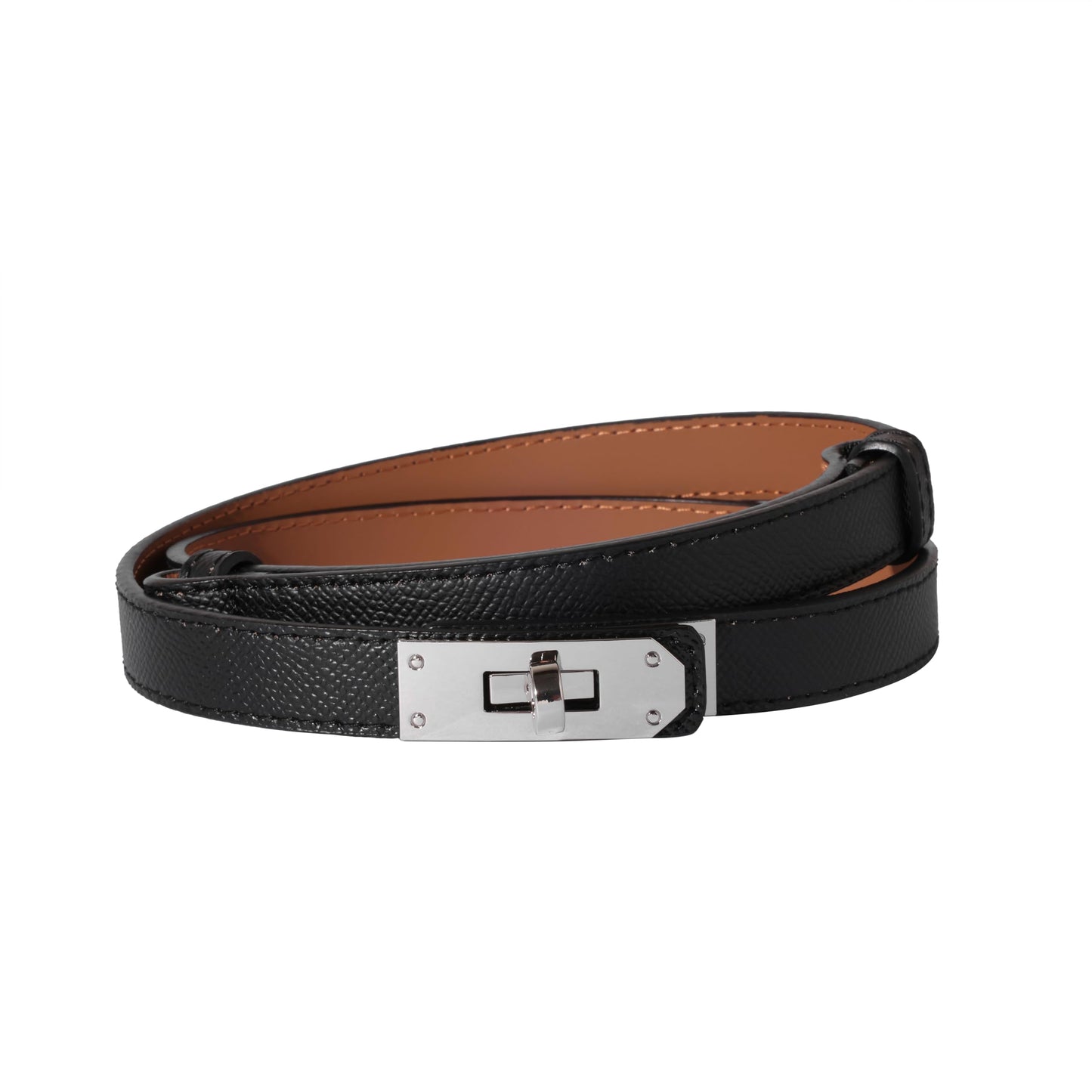 HOTOvekaut Women Skinny Leather Belt Solid Color Alloy Turn Lock Adjustable Waistband for Dresses Jeans Coats