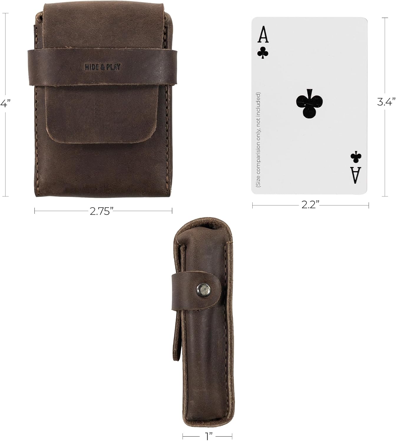 HOTHide & Drink, Classic Case for Playing Cards (Not Included) Secure Storage, Playing Deck Holder, Travel Accessory, Full Grain Leather, Handmade, Bourbon Brown