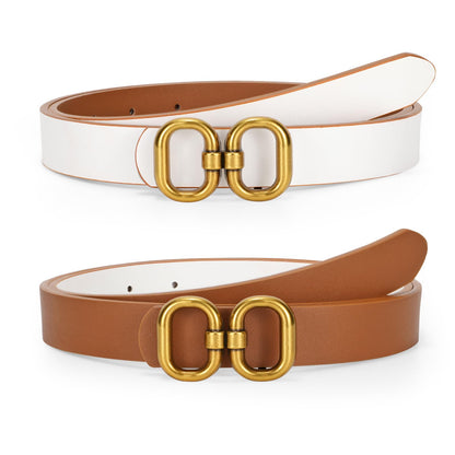 HOTTRIWORKS Reversible Leather Belt for Women with Gold Buckle Ladies Leather Belt for Jeans Pants