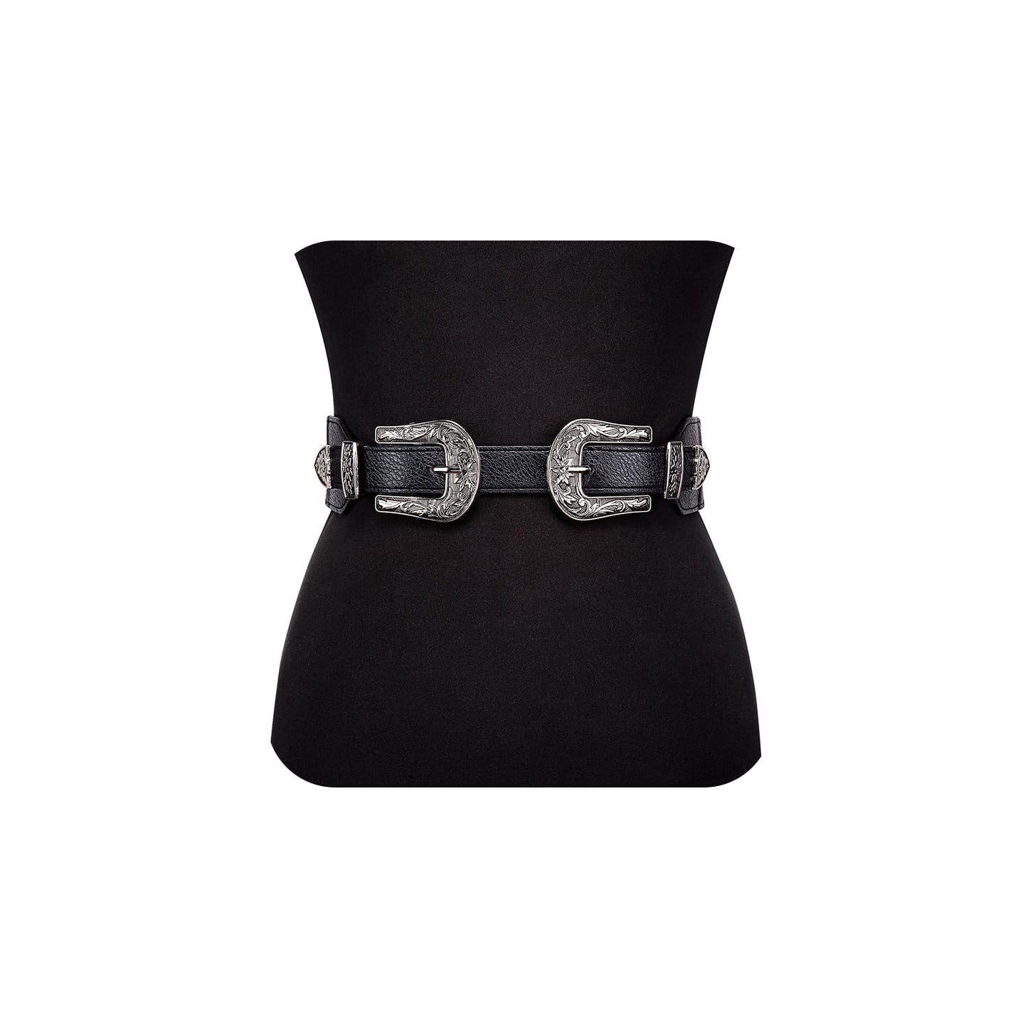 HOTDubulle Womens Belt Chain Leather Belts Vintage Western Adjustable Elastic Double Buckle for Cowboy Pant Dress