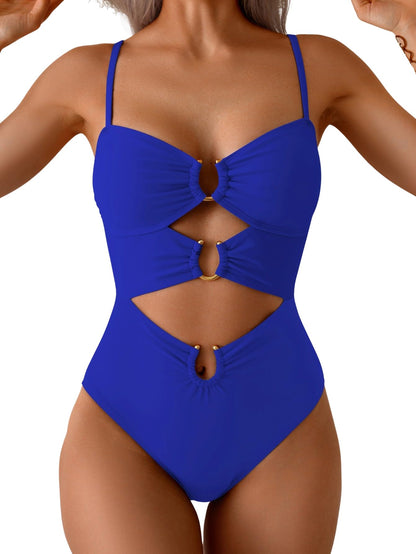 HOTEomenie Womens Cutout One Piece Swimsuit Sexy Bathing Suit | Ring Linked, Adjustable Spaghetti Straps, Bra Support, Soft Removable Cups, Monokini for Beach Vacation, Pool Side