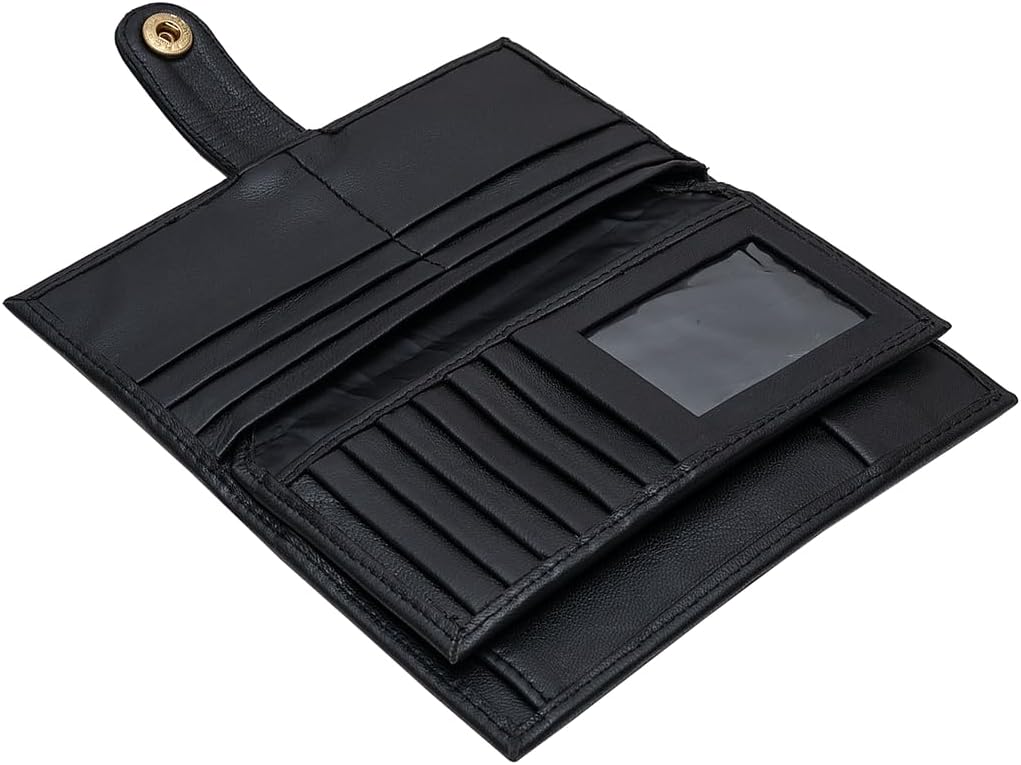 HOTWomen’s Genuine Leather Wallet – Slim Design with Secure Snap Multiple - Card Slots & Interior Zipper Pocket (Ladies Wallet Black)