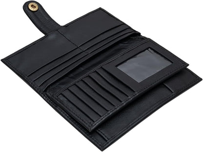 HOTWomen’s Genuine Leather Wallet – Slim Design with Secure Snap Multiple - Card Slots & Interior Zipper Pocket (Ladies Wallet Black)