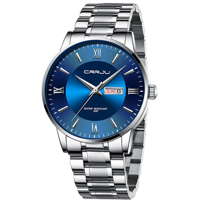 HOTCRRJU Men's Fashion Luxury Stainless Steel Watches for Men Business Auto Date Chronograph Analog Quartz Wristwatches