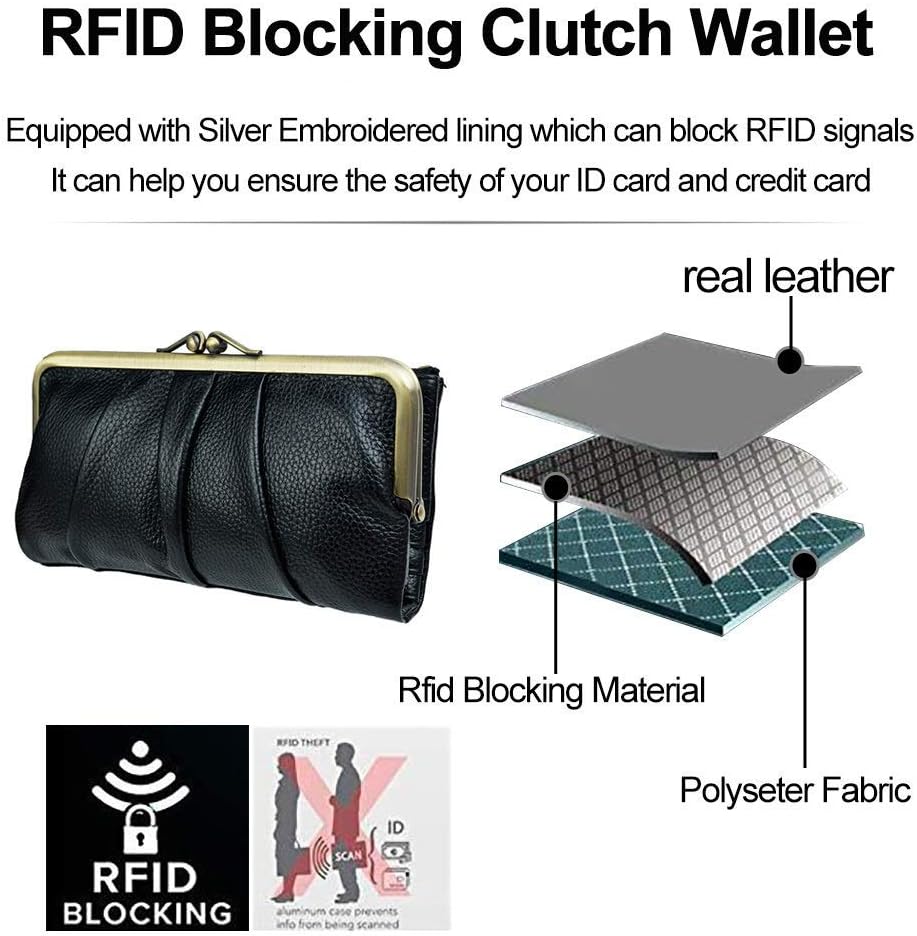 HOTEASTNIGHTS Soft Leather Wallets for Women Compact Bifold RFID Clutch Wallet Ladies Coin Purse with Zipper and Kiss Lock