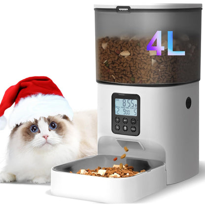 HOTANDOLL HOME Automatic Cat Feeder, 4L Cat Food Dispenser with 10s Voice Recorder, Pet Feeder up to 8 Meals per Day, Timed Dog Feeder with Dry Food Sealed Ring