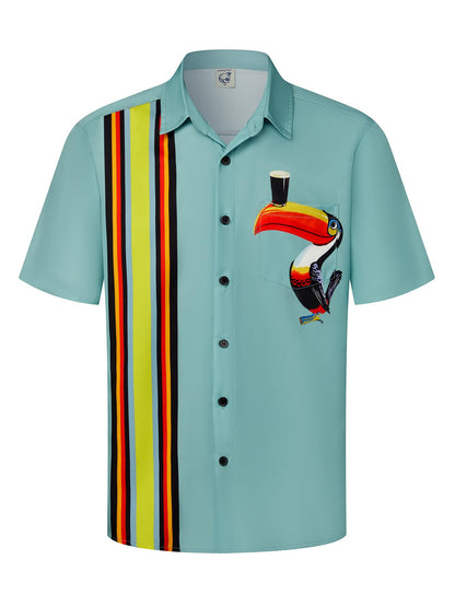 HOTHardaddy Men's Vintage Bowling Shirt Short Sleeve Button Down Hawaiian Summer Beach Printed Casual Shirts