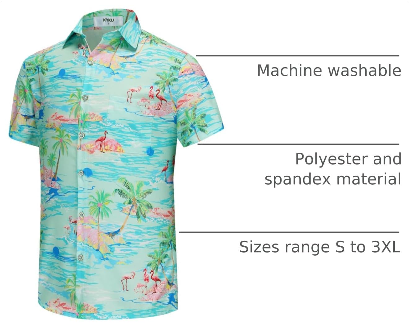 HOTKYKU Funky Hawaiian Shirt for Men Palm Beach Shirts Tropical Vacation Clothes