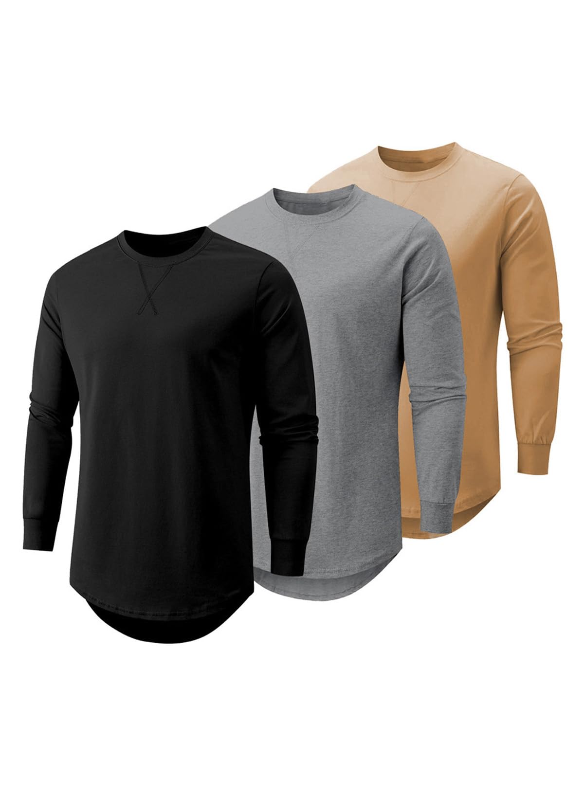 HOTJMIERR Mens 3 Pack Cotton Hipster Hip Hop Longline Crewneck T-Shirt