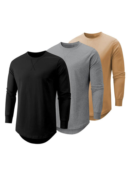 HOTJMIERR Mens 3 Pack Cotton Hipster Hip Hop Longline Crewneck T-Shirt