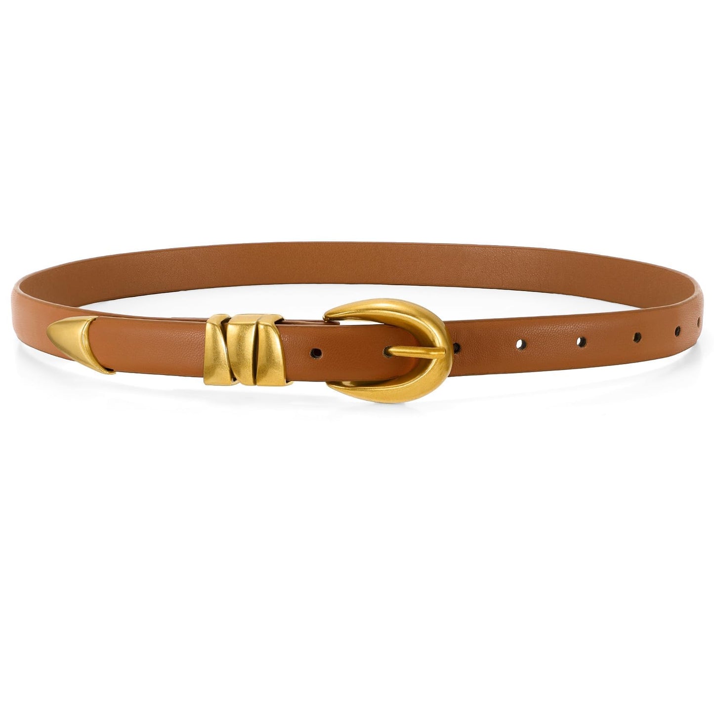 HOTWHIPPY Women Skinny Leather Belt for Jeans Pants Dresses Ladies Fashion Waist Belt with Shiny Gold Buckle