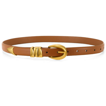 HOTWHIPPY Women Skinny Leather Belt for Jeans Pants Dresses Ladies Fashion Waist Belt with Shiny Gold Buckle