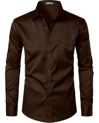 HOTZEROYAA Men's Urban Stylish Casual Business Slim Fit Long Sleeve Button Up Dress Shirt with Pocket