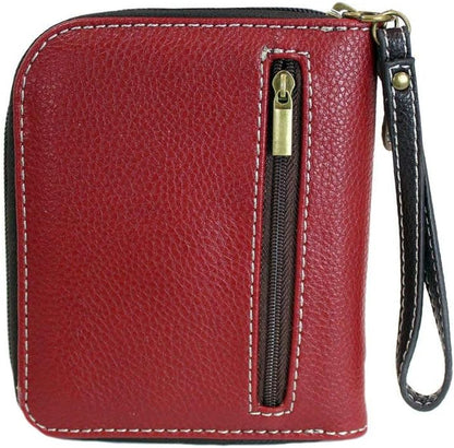 HOTChala Paw Print Zip-Around Wristlet Wallet, Dog Mom Gift Dog Lover (Burguny/Teal)