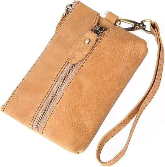 HOTSoft Leather Wallet, Wristlet Clutch Purses for Women,Key Case Leather Pouch, Keychain Wallet with 6 Hook,Travel Organizer, Brown