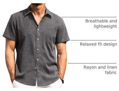 HOTAlimens & Gentle Mens Linen Shirts Short Sleeve Button Down Shirts Wrinkle Free Casual Vacation Beach Summer Tops