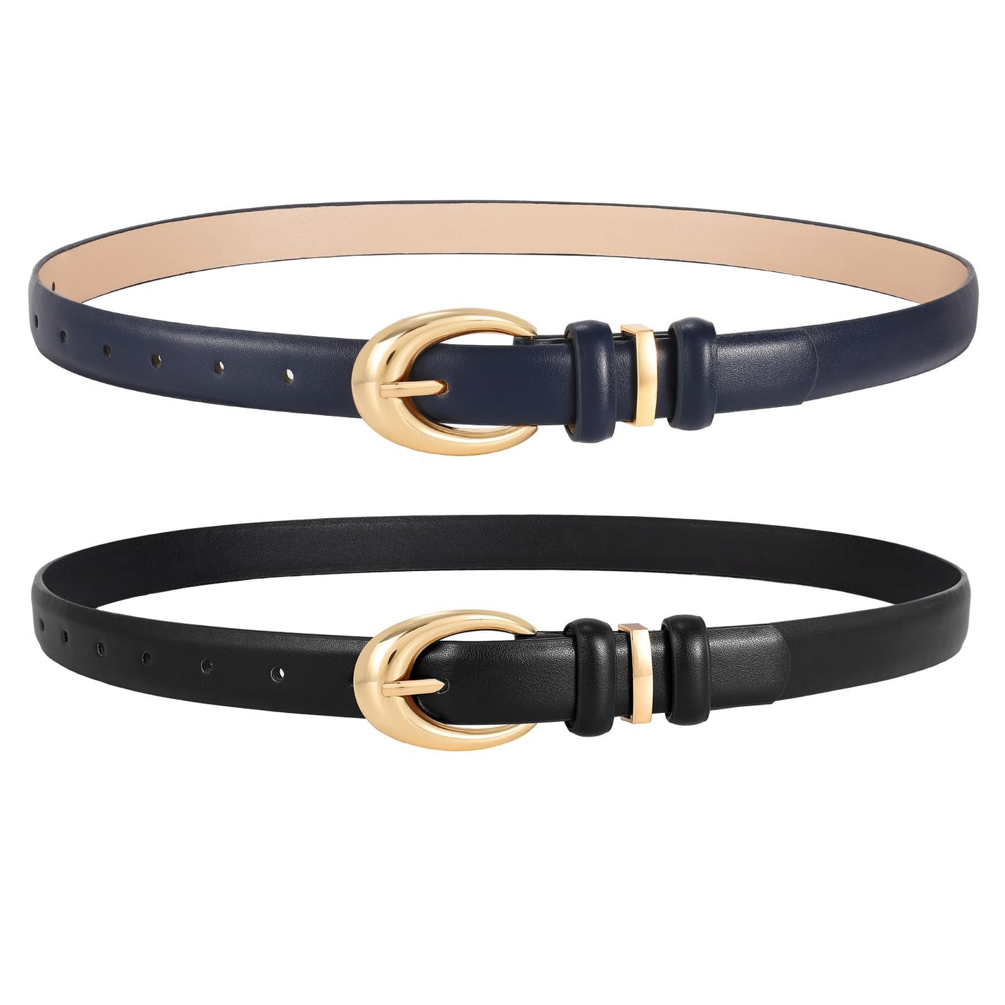 HOT2 Pack Women Leather Belts for Jeans Dress Fashion Ladies Belt with Gold Silver Buckle
