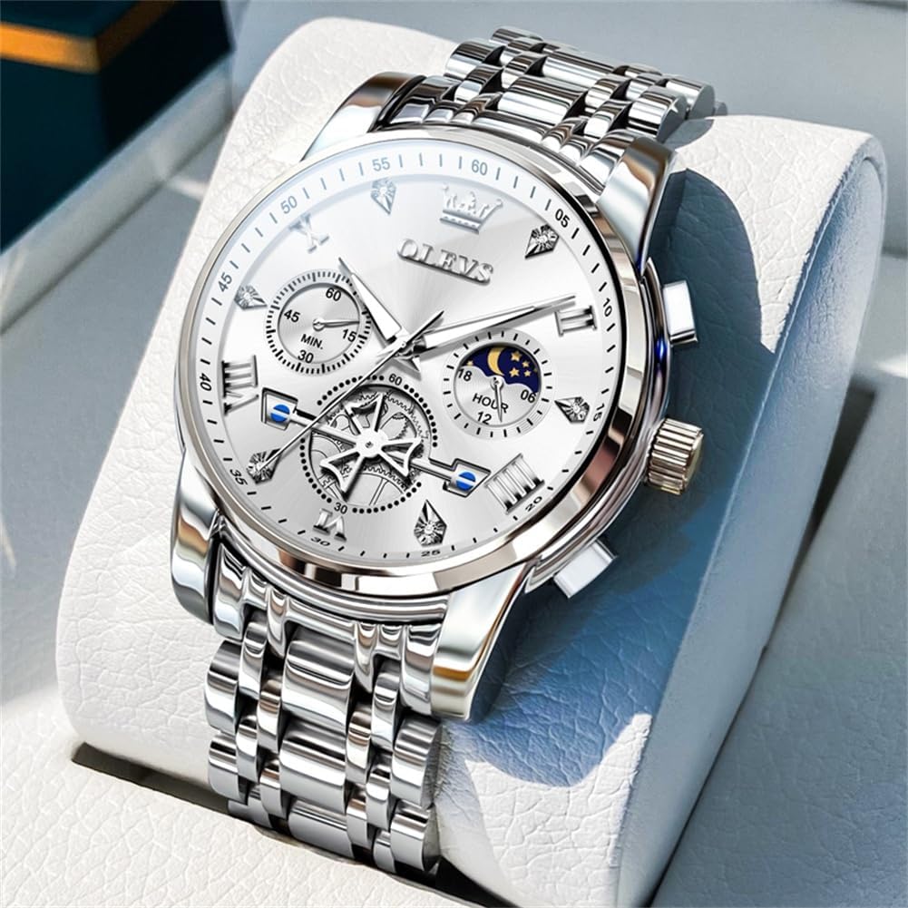 HOTOLEVS Watches Men Waterproof Luxury Big Face Mens Watch Stainless Steel Quartz Analog Dress Watches for Men Luminous Multifunction Man Watch Relojes De Hombre