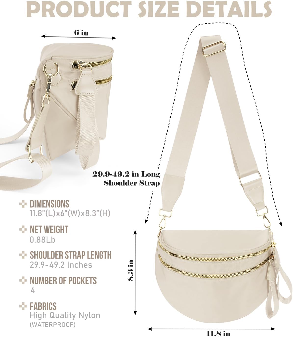 HOTPure Colour Crossbody Bag Bum Bag for Women,Spacious Purse Fanny Packs Belt Bag,Oversized Bum Bag (Colour Bum Bag-Beige)