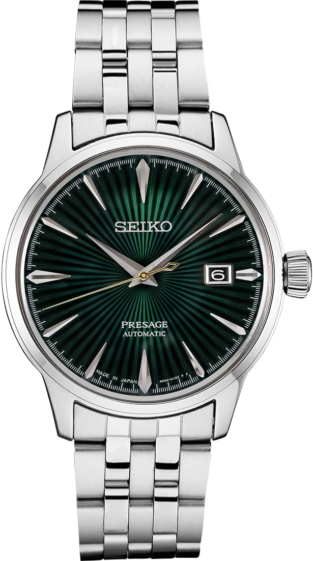 HOTSEIKO SRPE15 Automatic Watch for Men - Presage Collection - Jewel Green Patterned Dial with Date Calendar, Gloss Finish - 50M Water Resistant