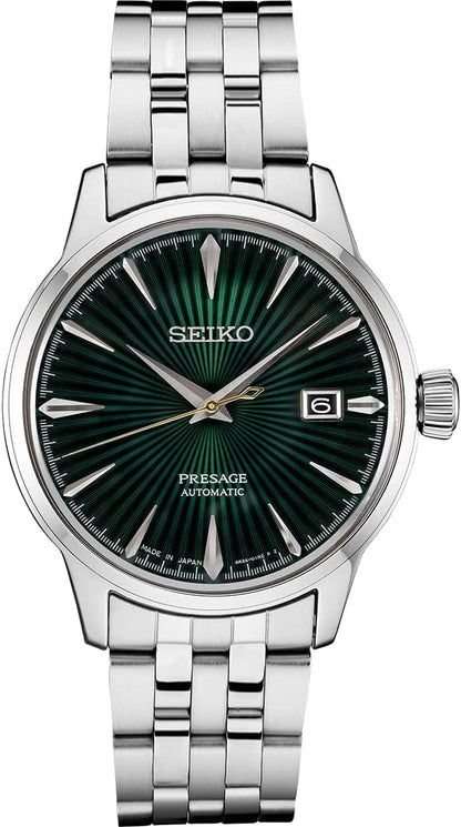 HOTSEIKO SRPE15 Automatic Watch for Men - Presage Collection - Jewel Green Patterned Dial with Date Calendar, Gloss Finish - 50M Water Resistant