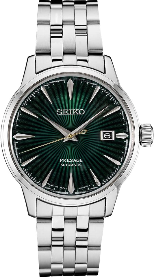 HOTSEIKO SRPE15 Automatic Watch for Men - Presage Collection - Jewel Green Patterned Dial with Date Calendar, Gloss Finish - 50M Water Resistant