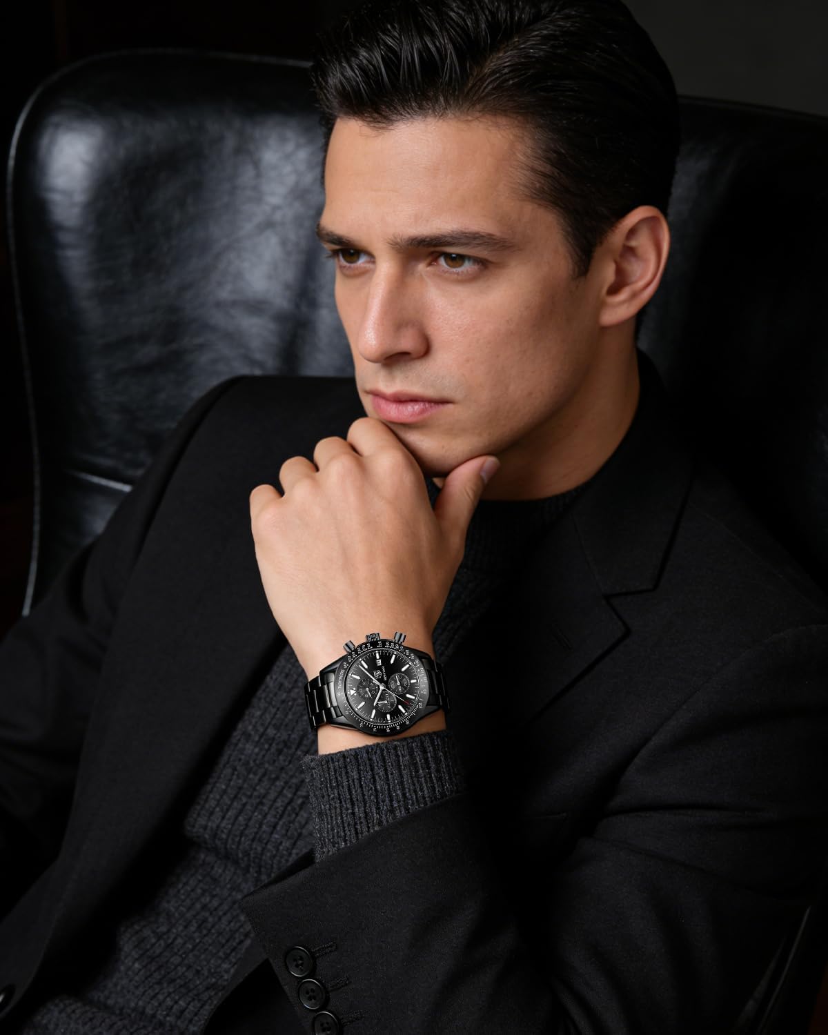 HOTBENYAR Watch for Men Analog Quartz Chronograph Waterproof Luminous Designer Mens Wrist Watches Business Work Sport Casual Dress Watch with Silicone Strap Elegant Gifts for Men