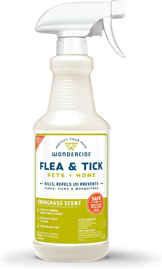 HOTWondercide - Flea, Tick & Mosquito Spray for Pets and Home with Natural Essential Oils - Killer, Control, Prevention, Treatment - Lemongrass 16 oz