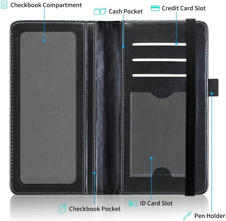 HOTFUYOCWE Leather Checkbook Covers for Men Women Check Book Holder Cover Wallets for Personal Checkbook Duplicate Checks with RFID Blocking & Elastic Strap-Cute Eelephant & Colorful Flowers