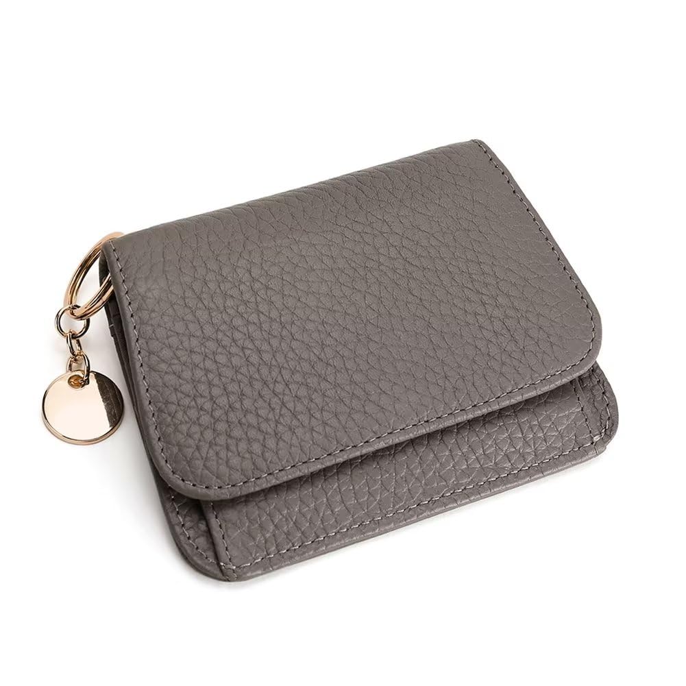 HOTMudono Small Wallet for Women RFID Blocking Genuine Leather Card Case Slim Tri-Fold Wallet with Zipper Pocket and Keychain