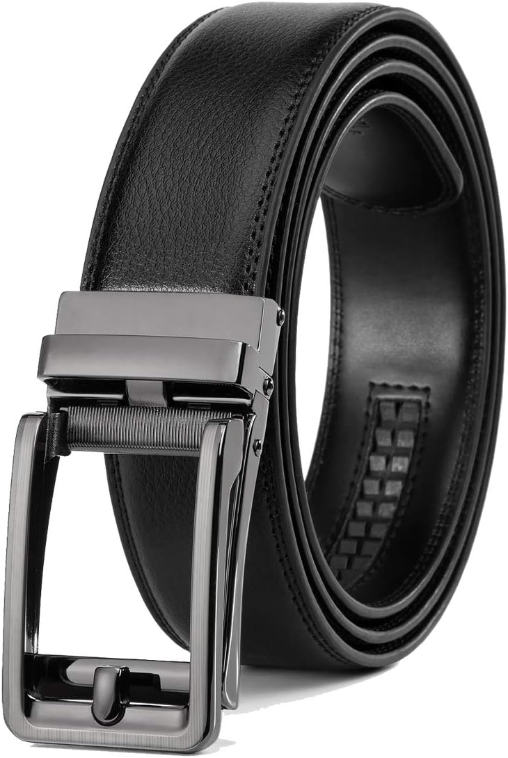 HOTFounders & C Men's Leather Ratchet Comfort Click Belt Dress with Slide Buckle -Adjustable Trim to Fit