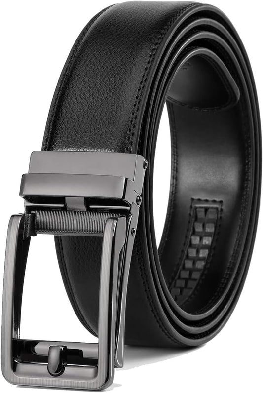 HOTFounders & C Men's Leather Ratchet Comfort Click Belt Dress with Slide Buckle -Adjustable Trim to Fit