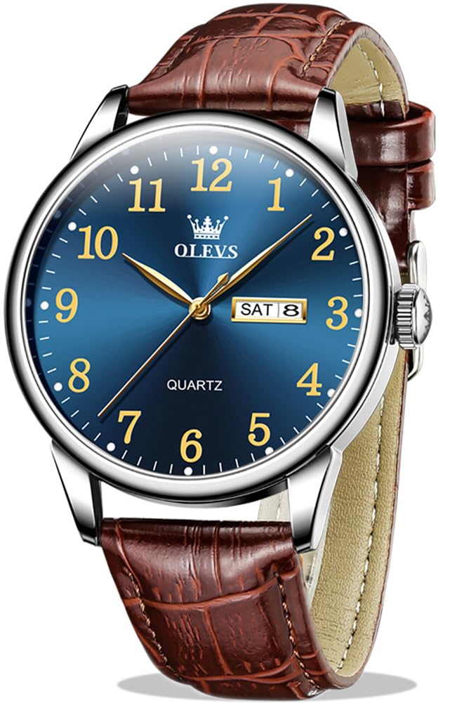 HOTOLEVS Leather Watches for Men Casual Easy to Read Quartz Number Waterproof