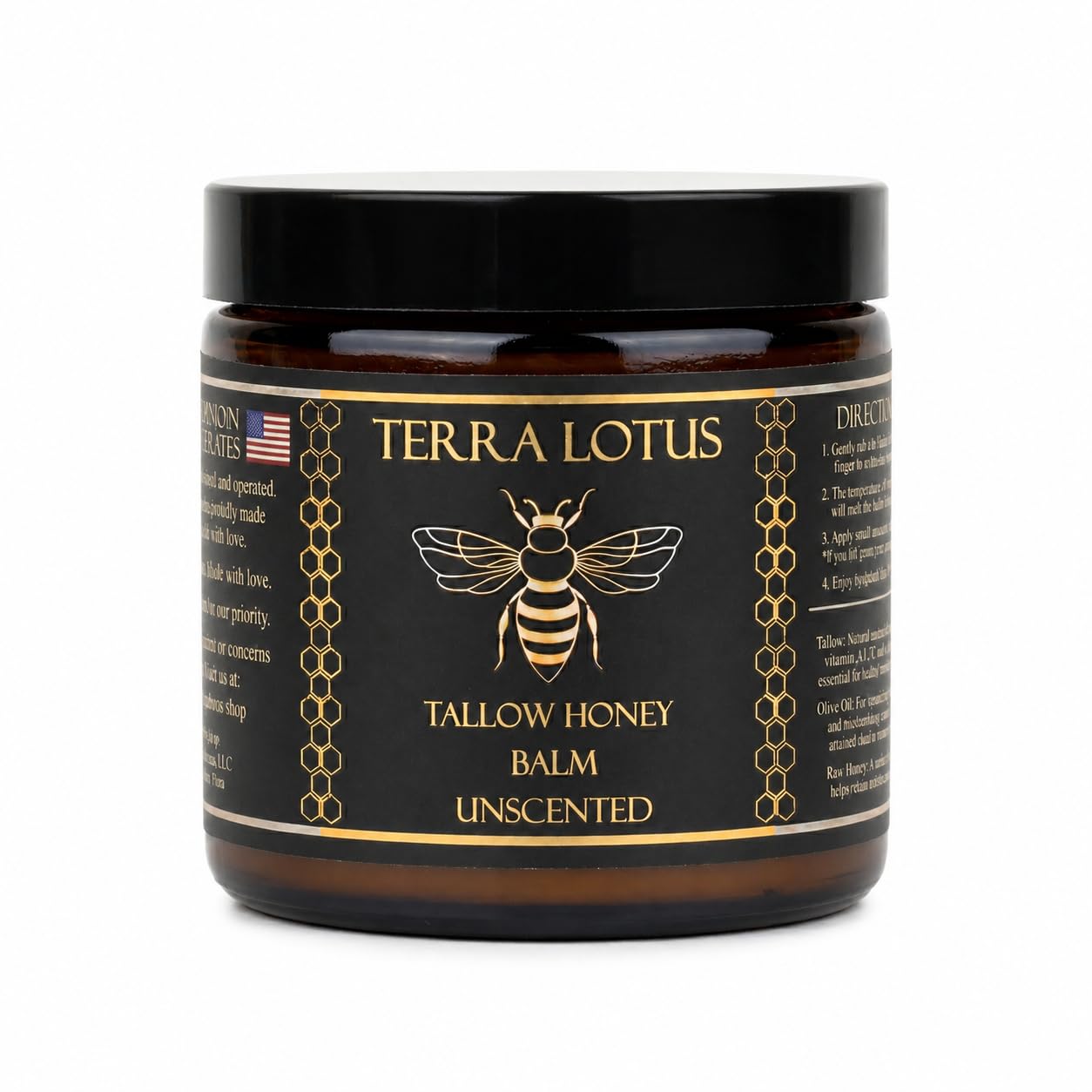 HOTTerra Lotus - Organic Grass-Fed Beef Tallow Balm with Raw Honey - Moisturizing Cream - Handmade All-Natural Moisturizer (2 Oz, Unscented)