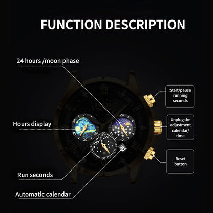 HOTLIGE Waterproof Watches for Men Analog Dress Water Proof Chronograph Work Casual Leather Water-Resistant Lunar Phase Display Quartz Wristwatch with Date & Luminous Men's Wrist Watch