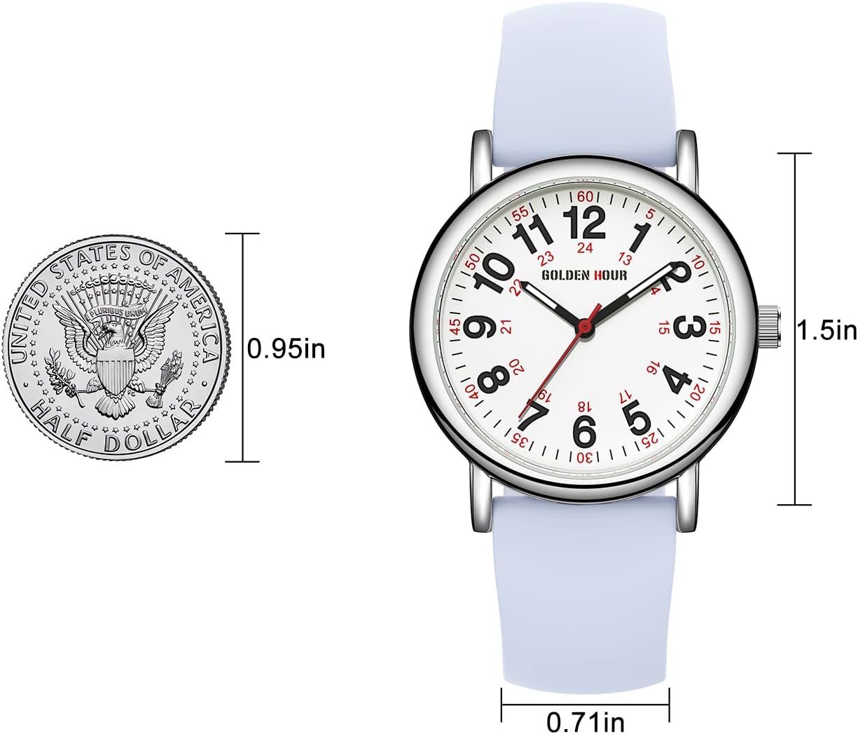 HOTGOLDEN HOUR Waterproof Nurse Watch for Medical Professionals, Students Women Men - Military Time Luminouse Easy Read Dial, 24 Hour with Second Hand, Colorful Silicone Band