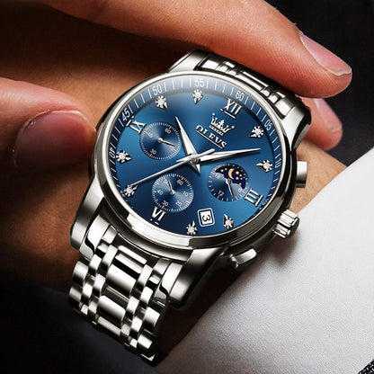 HOTOLEVS Watch for Men Diamond Business Dress Analog Quartz Stainless Steel Waterproof Luminous Date Two Tone Luxury Casual Wrist Watch Blue