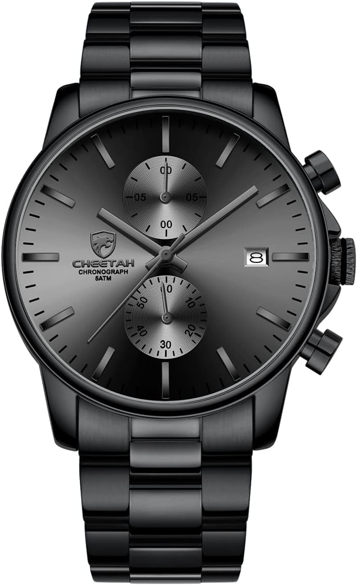 HOTGOLDEN HOUR Fashion Business Mens Watches with Stainless Steel Waterproof Chronograph Quartz Watch for Men, Auto Date
