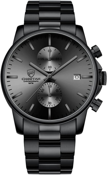 HOTGOLDEN HOUR Fashion Business Mens Watches with Stainless Steel Waterproof Chronograph Quartz Watch for Men, Auto Date