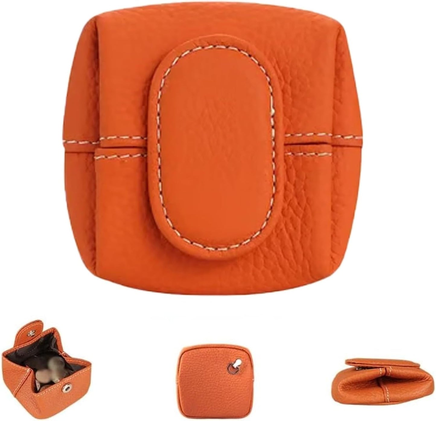 HOTMini Lychee Pattern Coin Purse, Leather Purses for Women, Coin Pouch Earphone Storage Bag with Key Buckle (Orange)