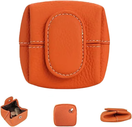 HOTMini Lychee Pattern Coin Purse, Leather Purses for Women, Coin Pouch Earphone Storage Bag with Key Buckle (Orange)