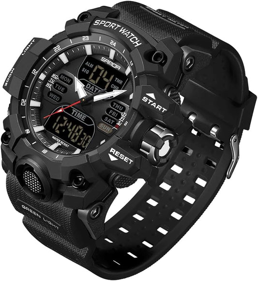 HOTGosasa Men's Large Face Outdoor Sports Watches Military S-Shock Watch Waterproof, Backlight, Alarm, Stopwatch Features - Rugged Wristwatch for Training, Hiking, and Adventure