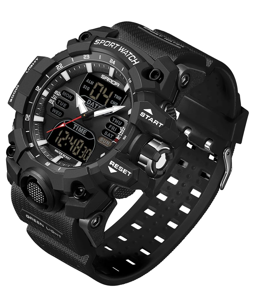 HOTGosasa Men's Large Face Outdoor Sports Watches Military S-Shock Watch Waterproof, Backlight, Alarm, Stopwatch Features - Rugged Wristwatch for Training, Hiking, and Adventure