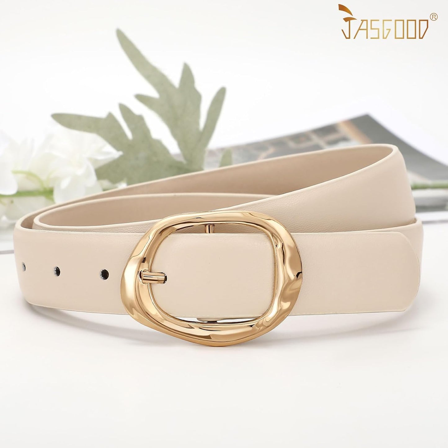 HOTJASGOOD 3 Pack Women Belts for Jeans Pants Ladies Leather Waist Belt Casual Fashion Trend Belt for Women with Gold Buckle