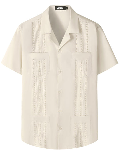 HOTJOGAL Mens Guayabera Shirts Cuban Short Sleeve Casual Button Down Beach Shirt