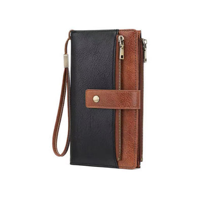 HOTWomen's Long Wallet, Stylish Clutch, Elegant Solid Color RFID Blocking Wallet, Large Capacity Bifold Zipper Card Case Organizer with Wrist Strap, ID Window, Ladies Gift Woman (Brown)