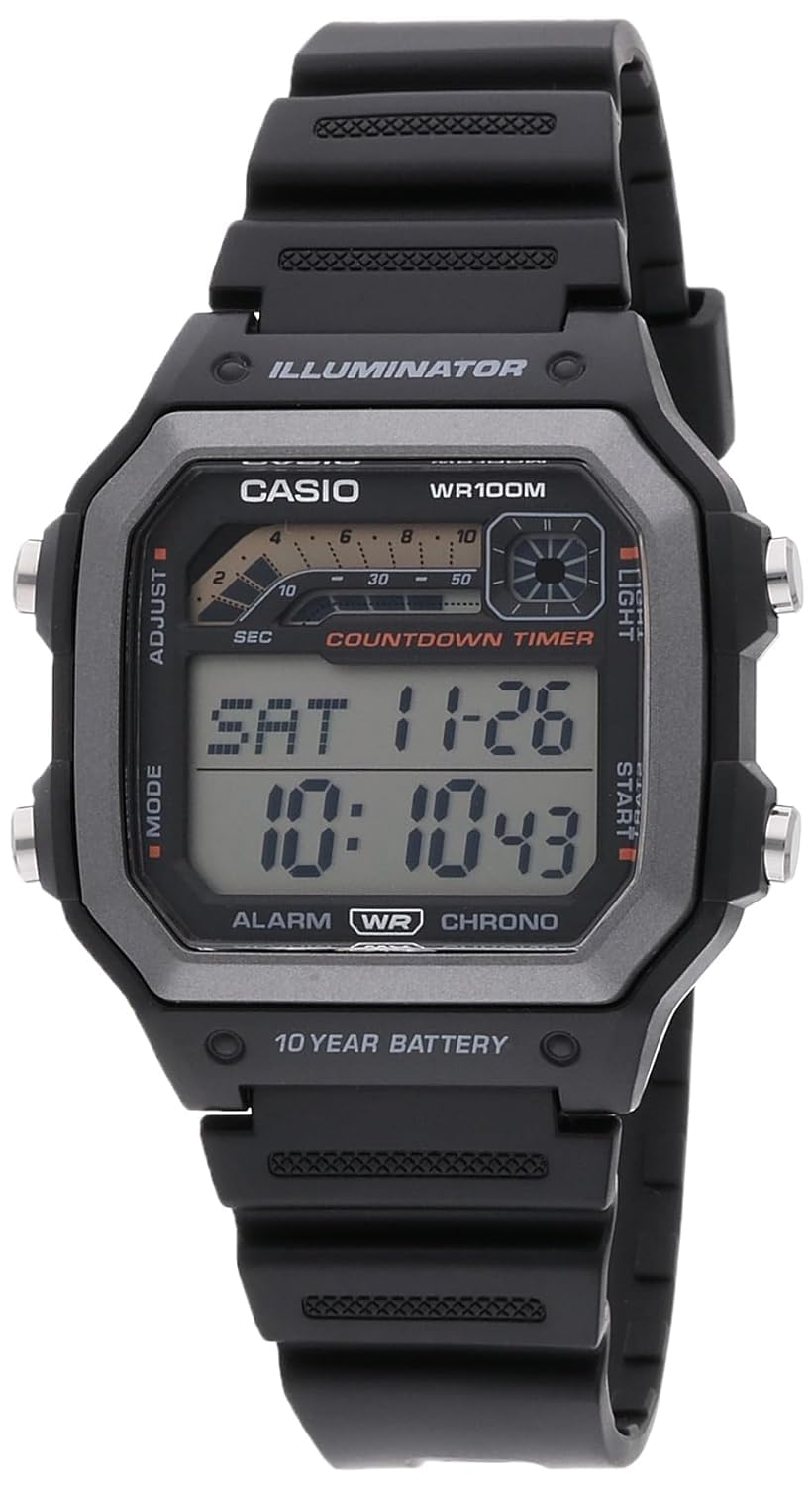 HOTCasio WS1600H Series | Men’s Watch | Sports Design | Stopwatch | Countdown Timer | LED Light with Afterglow | 100M WR | Daily Alarm | Auto Calendar | World Time | 10 Year Battery